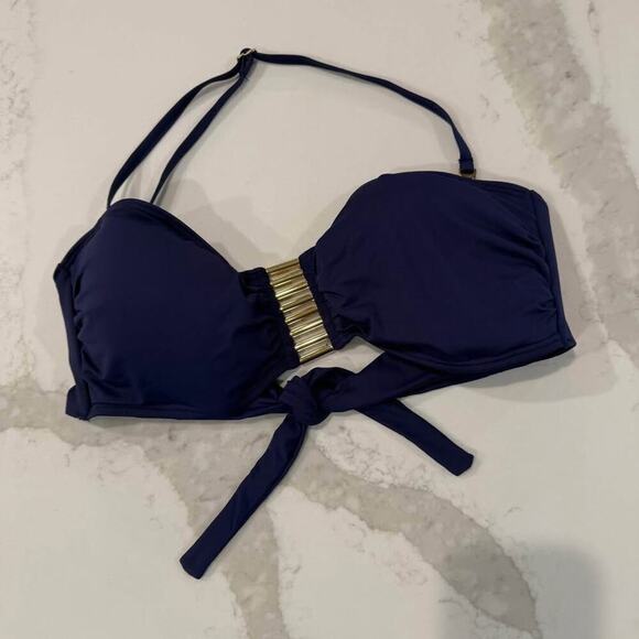 Vince Camuto Other - Vince Camuto Tube Bra Bandeau Bikini Top Metallic Hardware Womens Large NavyBlue